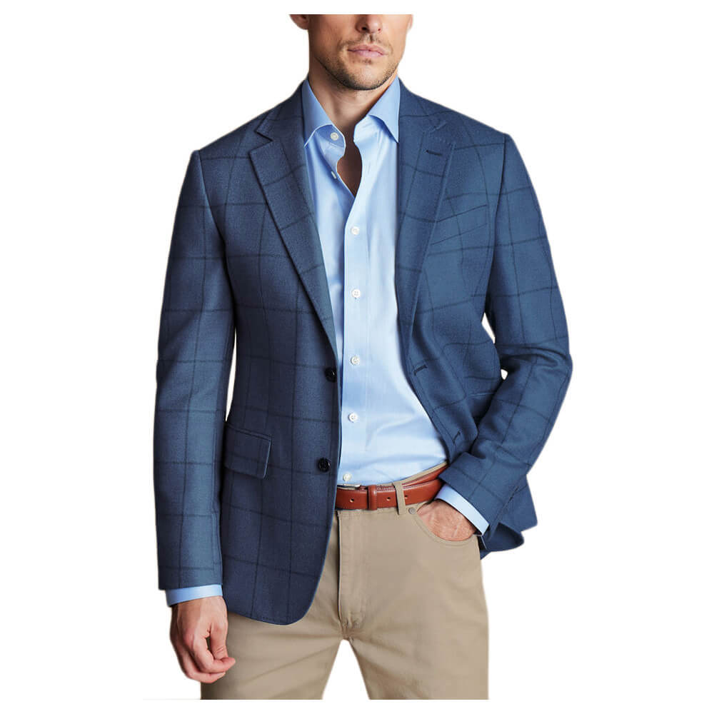 Charles Tyrwhitt Windowpane Wool Texture Jacket - Indigo Blue